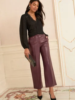 Love & Roses V-Neck Lace Long Sleeve Dobby Blouse Black Clearance