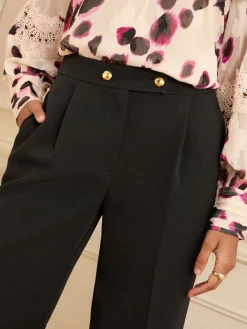 Love & Roses Wide Button Leg Trousers Black Outlet
