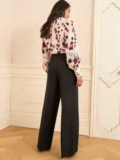 Love & Roses Wide Button Leg Trousers Black Outlet