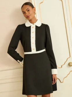 Love & Roses Long Sleeve Contrast Collar Mini Dress Black/White Discount