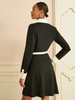 Love & Roses Long Sleeve Contrast Collar Mini Dress Black/White Discount