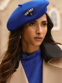 Love & Roses Beret Hat Blue Embellished Hot