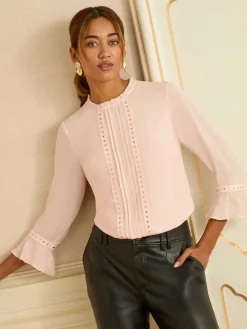 Love & Roses Hardware Detail Flute Sleeve Blouse Blush Pink Heart Sale