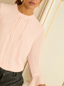 Love & Roses Hardware Detail Flute Sleeve Blouse Blush Pink Heart Sale
