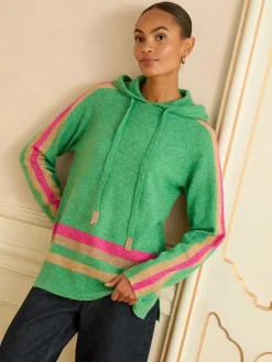Love & Roses Stripe Metallic Hoodie Bright Green Sale