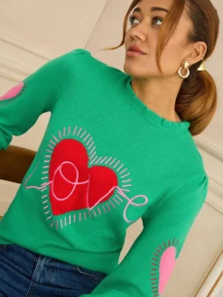 Love & Roses Bright Green Short Sleeve Heart Detail Knitted Jumper Sale