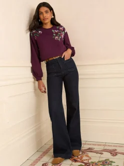 Love & Roses Burgundy Crew Neck Jersey Sequin Sweatshirt New