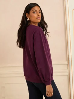 Love & Roses Burgundy Crew Neck Jersey Sequin Sweatshirt New