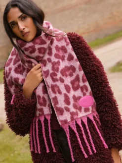Love & Roses Burgundy Leopard Print Brushed Scarf New