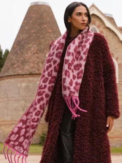 Love & Roses Burgundy Leopard Print Brushed Scarf New