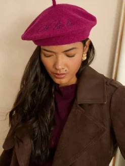 Love & Roses Beret Hat Burgundy Red Embriodered Hot