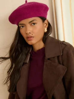Love & Roses Beret Hat Burgundy Red Embriodered Hot