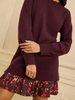 Love & Roses Woven Skirt Knit Mini Dress Burgundy Red Outlet