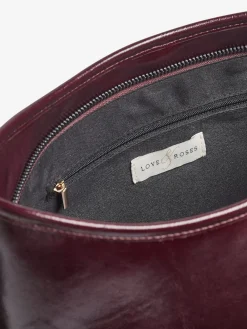 Love & Roses Woven Slouchy Tote Bag Burgundy New