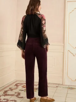 Love & Roses Corduroy Straight Trousers Cherry Red Sale