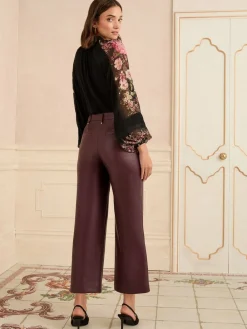 Love & Roses Faux Leather Wide Crop Skirt Cherry Red New