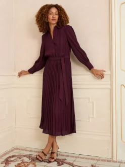 Love & Roses Cherry Red Petite Pleated Detail Midi Dress Clearance