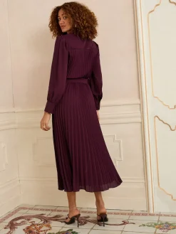 Love & Roses Cherry Red Petite Pleated Detail Midi Dress Clearance