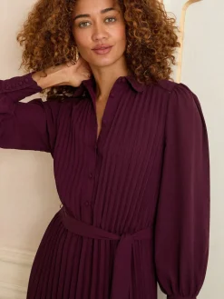 Love & Roses Cherry Red Petite Pleated Detail Midi Dress Clearance