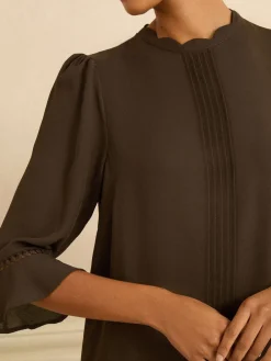 Love & Roses Chocolate Brown 3/4 Flute Sleeve Blouse Best