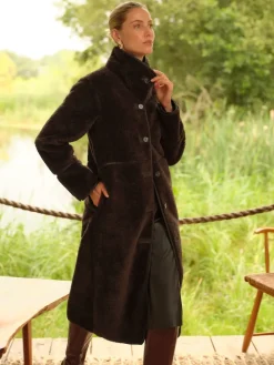 Love & Roses Chocolate Brown Tipped Midi Shearling Coat Online