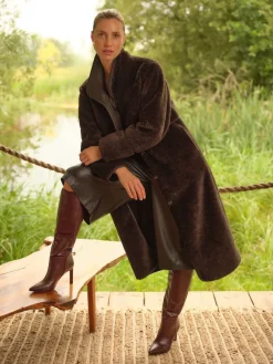 Love & Roses Chocolate Brown Tipped Midi Shearling Coat Online