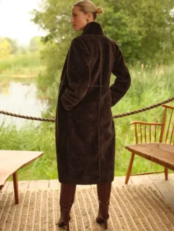 Love & Roses Chocolate Brown Tipped Midi Shearling Coat Online