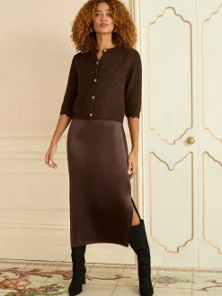 Love & Roses Knitted 2-in-1 Slip Dress Chocolate Brown Discount