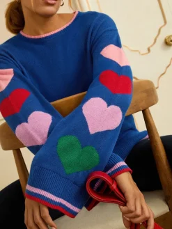 Love & Roses Crew Neck Cosy Jumper Cobalt Blue Outlet