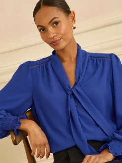 Love & Roses Long Sleeve Pussybow Blouse Cobalt Blue