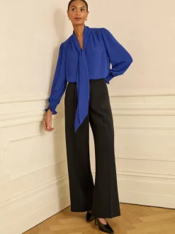 Love & Roses Long Sleeve Pussybow Blouse Cobalt Blue