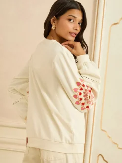 Love & Roses Cream Heart Ric Rac Embroidered Sweat Top Sale