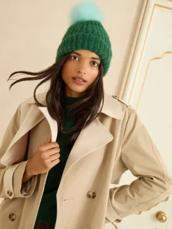 Love & Roses Green and Blue Contrast Cosy Pom Hat