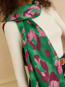 Love & Roses Green Leopard Print Lightweight Scarf Clearance