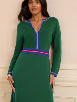 Love & Roses Petite Notch Neck Knitted Midi Dress Green Outlet