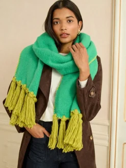 Love & Roses Tassel Cosy Contrast Brushed Scarf Green Discount