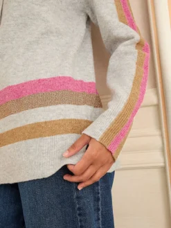 Love & Roses Stripe Metallic Hoodie Grey Multi Lurex Stripe New