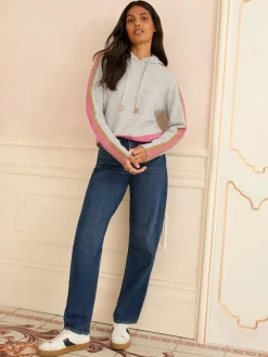 Love & Roses Stripe Metallic Hoodie Grey Multi Lurex Stripe New