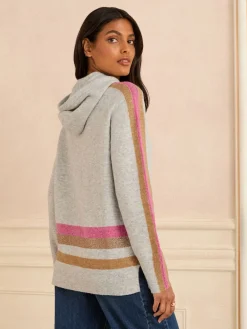 Love & Roses Stripe Metallic Hoodie Grey Multi Lurex Stripe New