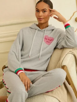 Love & Roses Jersey Loungwear Hoodie Grey Rainbow Tipped Online