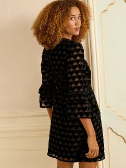 Love & Roses Heart Burnout Flute Sleeve Mini Dress Hot