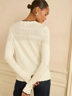 Love & Roses Ivory and Black Scallop Knitted Cardigan Clearance