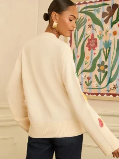 Love & Roses Ivory Embroidered Knitted Cardigan Online