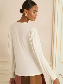 Love & Roses Frill V-Neck Jersey Long Sleeve Top Ivory Online