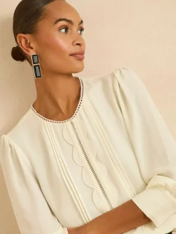 Love & Roses Petite 3/4 Sleeve Scallop Detail Blouse Ivory Outlet