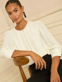 Love & Roses Petite 3/4 Sleeve Scallop Detail Blouse Ivory Outlet