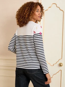 Love & Roses Ivory Stripe Embroidered Top Sale