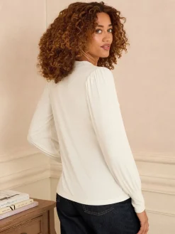 Love & Roses V-Neck Chiffon Mix Jersey Top Ivory