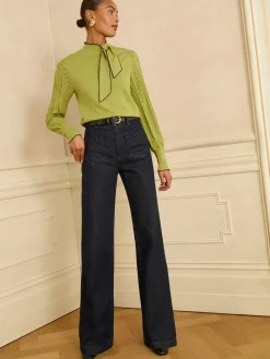 Love & Roses Tie Neck Knitted Jumper Lime Green Discount