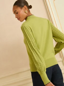 Love & Roses Tie Neck Knitted Jumper Lime Green Discount